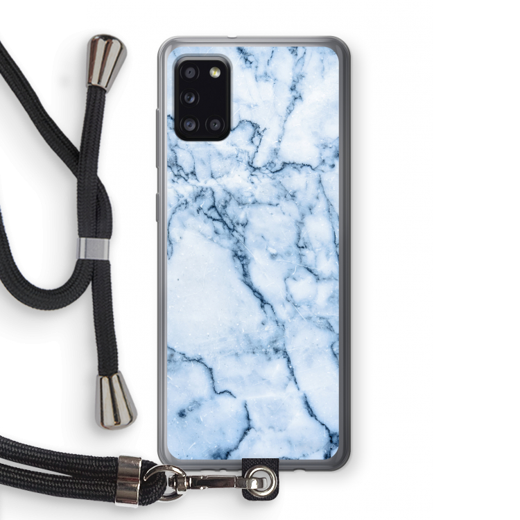 Blauw marmer: Samsung Galaxy A31 Transparant Hoesje met koord