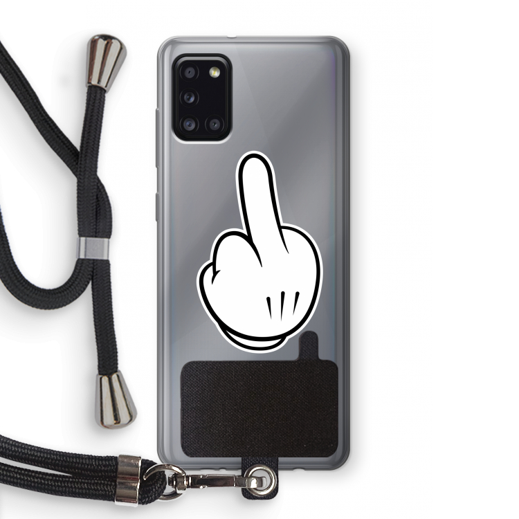 Middle finger white: Samsung Galaxy A31 Transparant Hoesje met koord