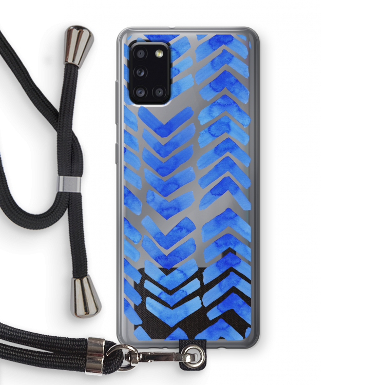 Blauwe pijlen: Samsung Galaxy A31 Transparant Hoesje met koord