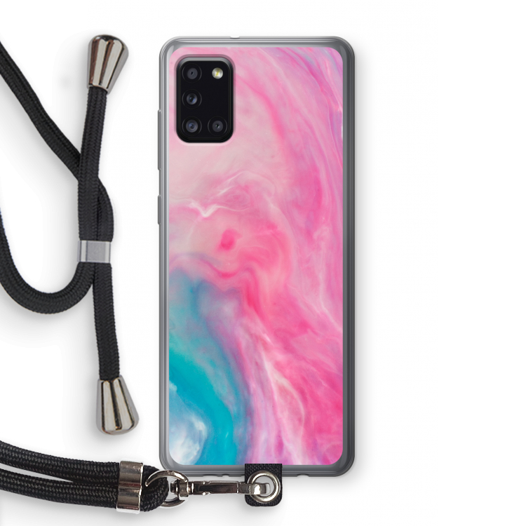 Roze explosie: Samsung Galaxy A31 Transparant Hoesje met koord