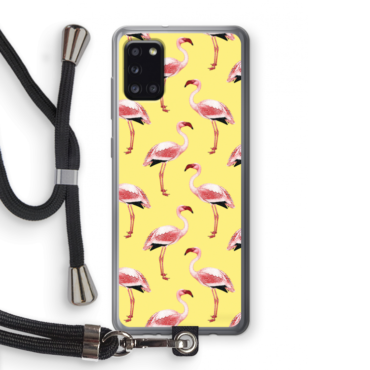 Flamingo's geel: Samsung Galaxy A31 Transparant Hoesje met koord