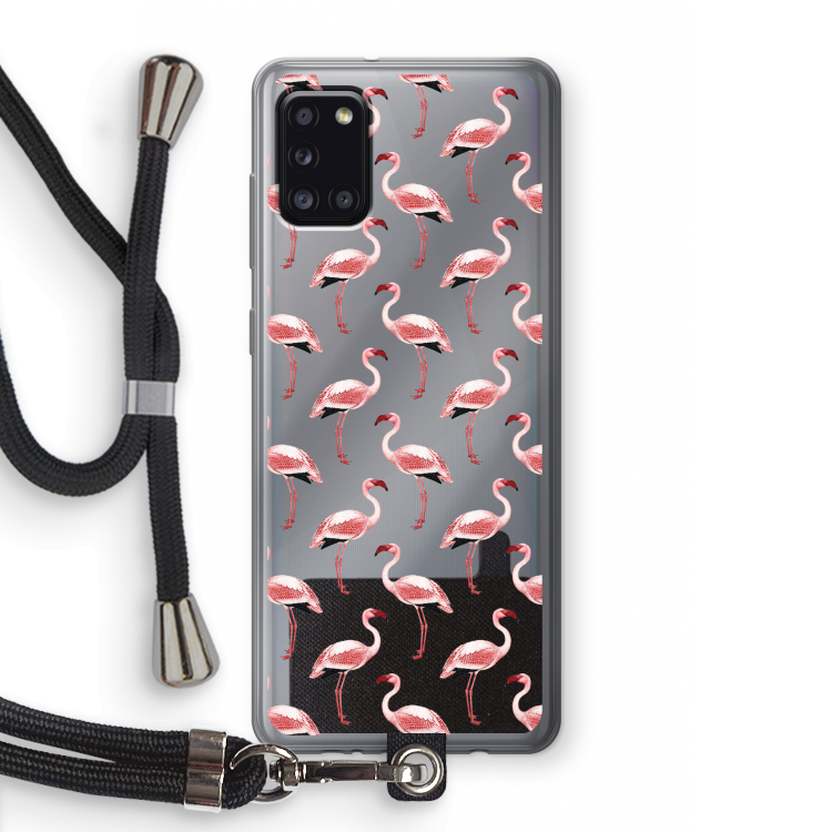 Flamingoprint groen: Samsung Galaxy A31 Transparant Hoesje met koord