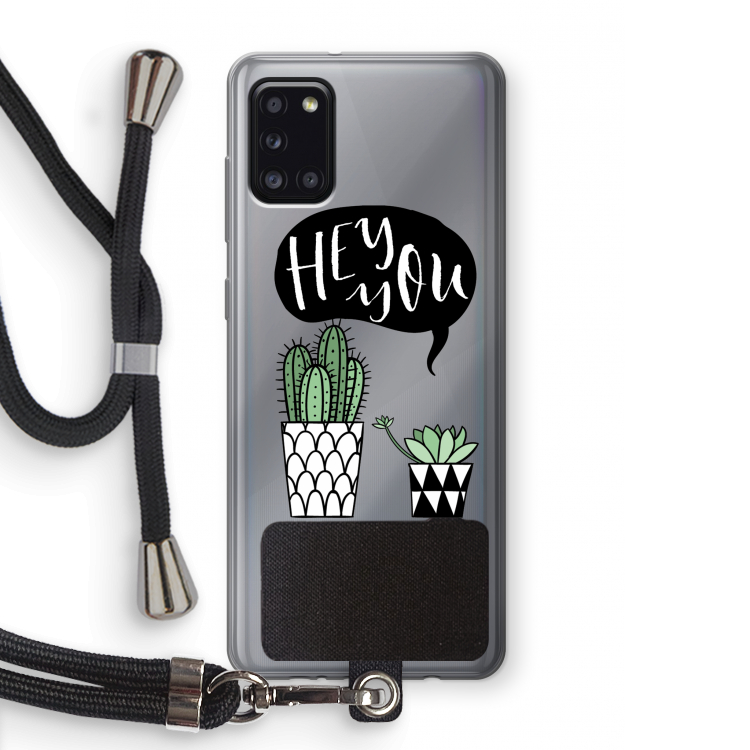 Hey you cactus: Samsung Galaxy A31 Transparant Hoesje met koord