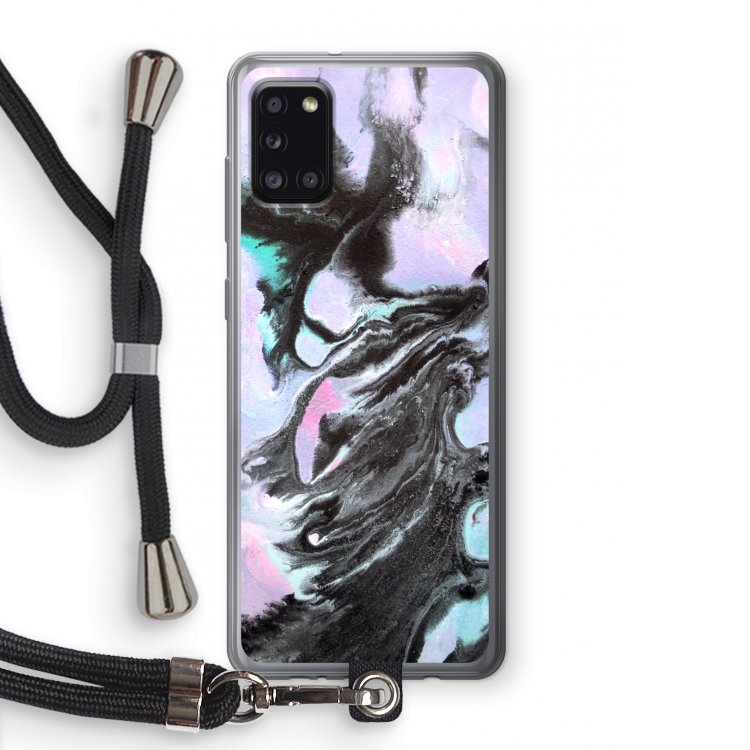 Pastel zwart: Samsung Galaxy A31 Transparant Hoesje met koord