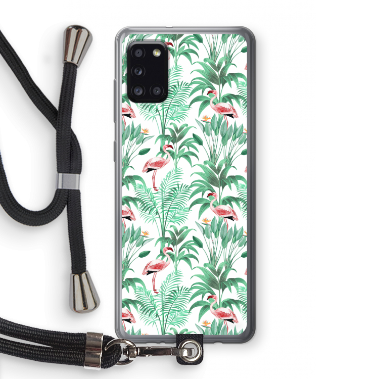 Flamingo bladeren: Samsung Galaxy A31 Transparant Hoesje met koord