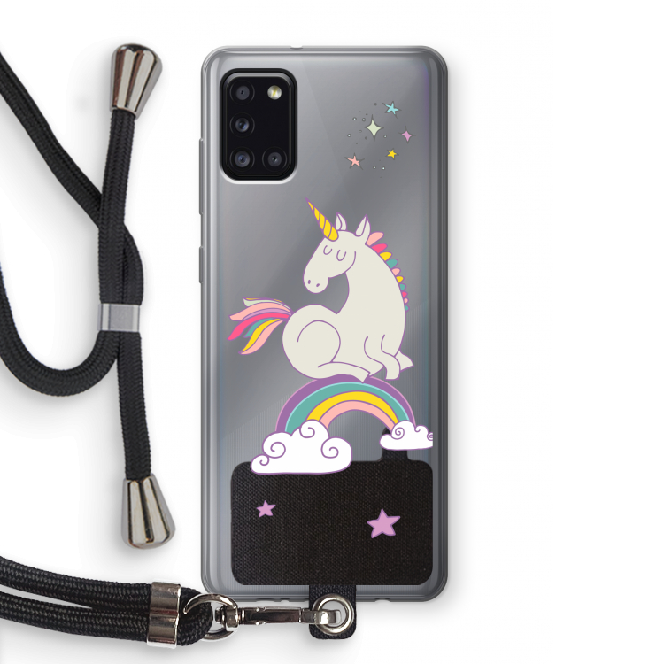 Regenboog eenhoorn: Samsung Galaxy A31 Transparant Hoesje met koord