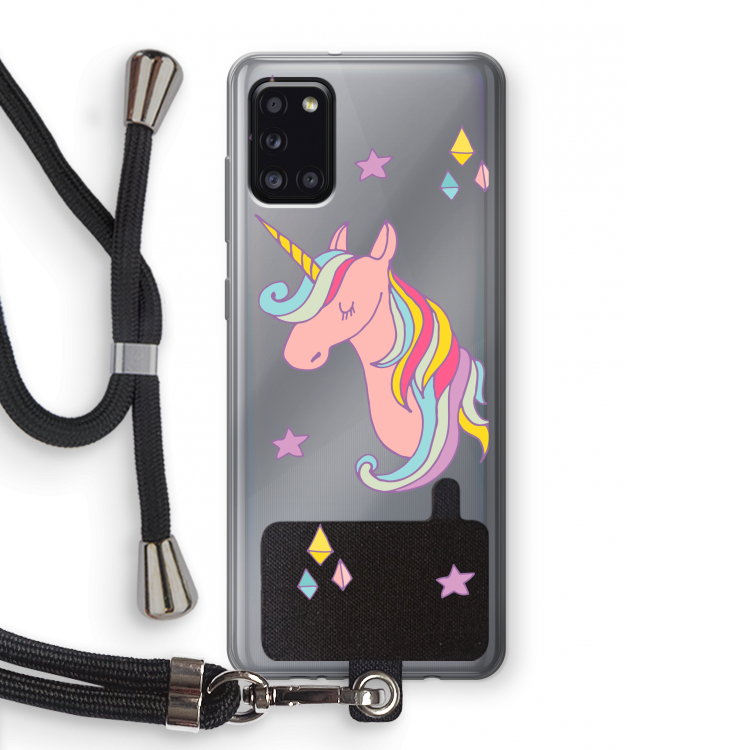 Roze eenhoorn: Samsung Galaxy A31 Transparant Hoesje met koord