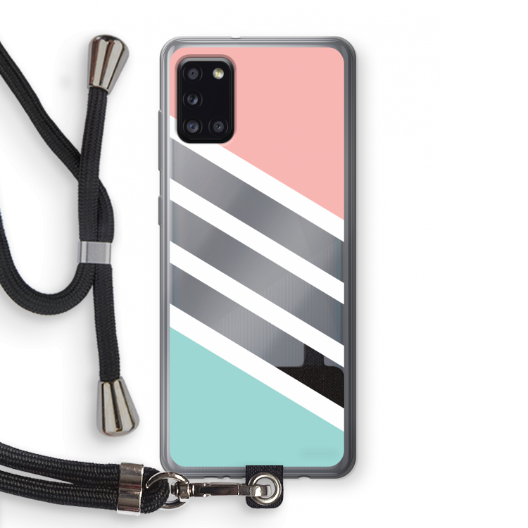 Strepen pastel: Samsung Galaxy A31 Transparant Hoesje met koord