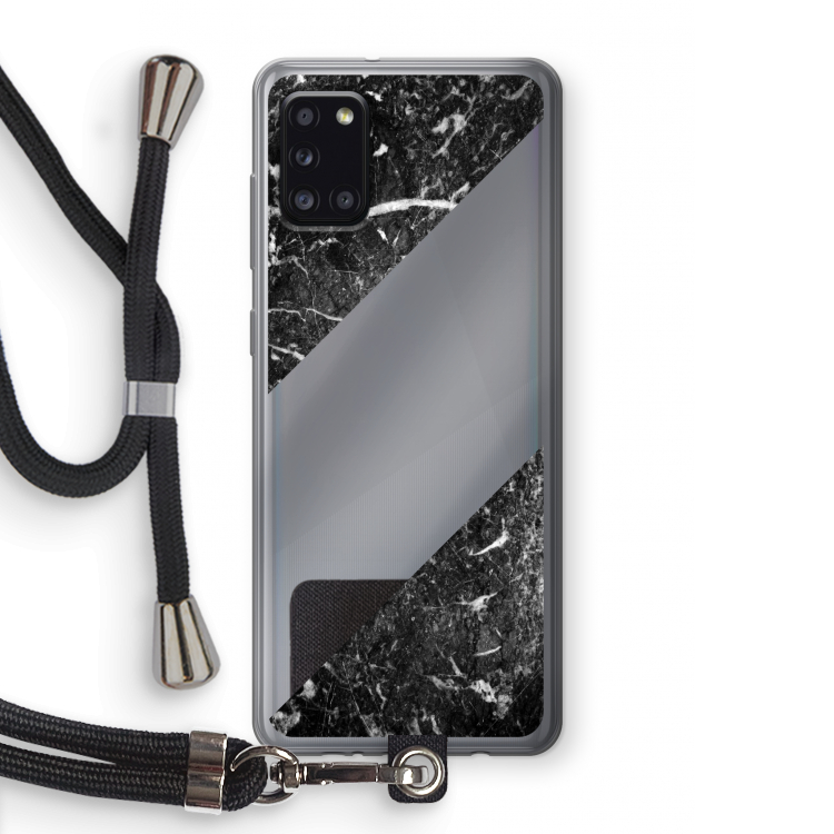 Zwart marmer: Samsung Galaxy A31 Transparant Hoesje met koord