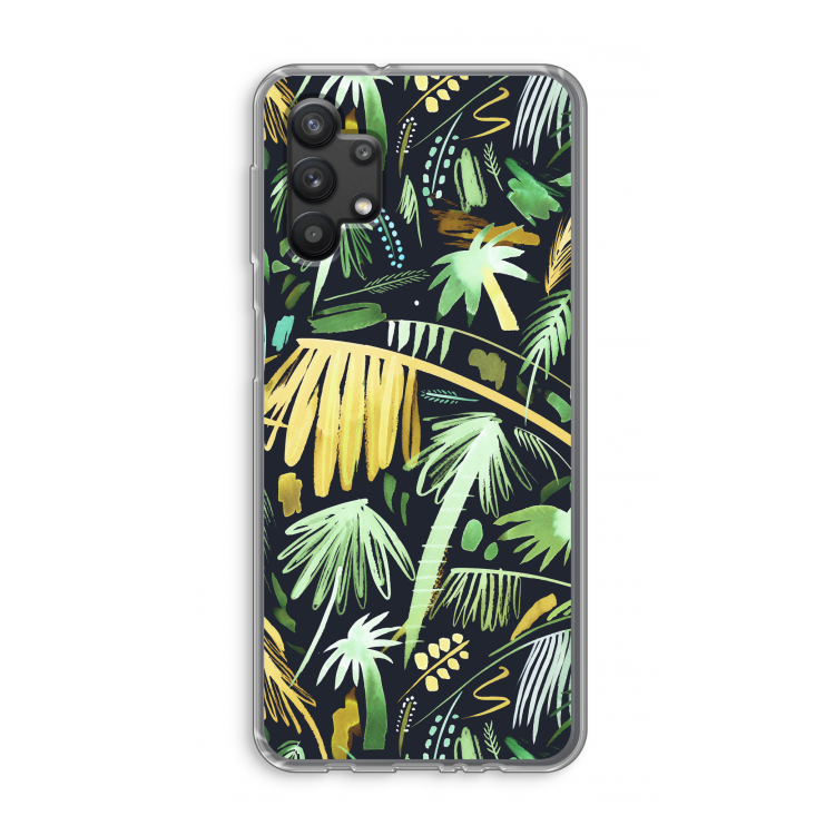 Tropical Palms Dark: Samsung Galaxy A32 5G Transparant Hoesje