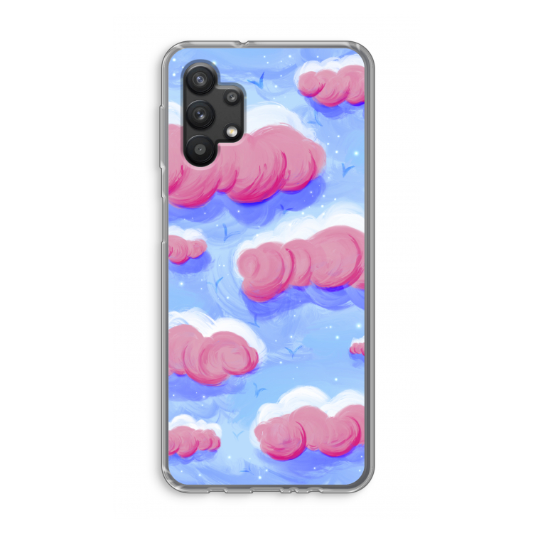 Roze wolken met vogels: Samsung Galaxy A32 5G Transparant Hoesje