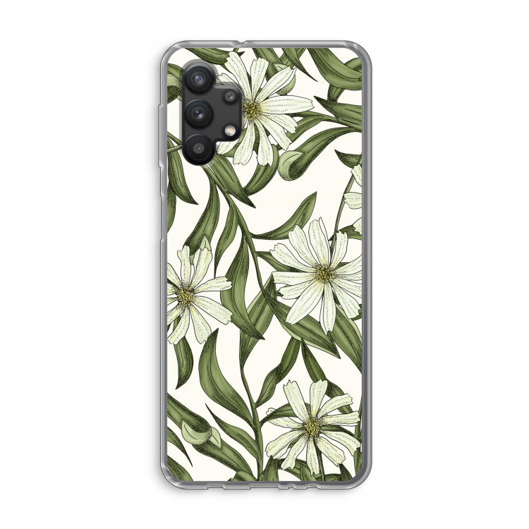 Wit bloemenpatroon: Samsung Galaxy A32 5G Transparant Hoesje