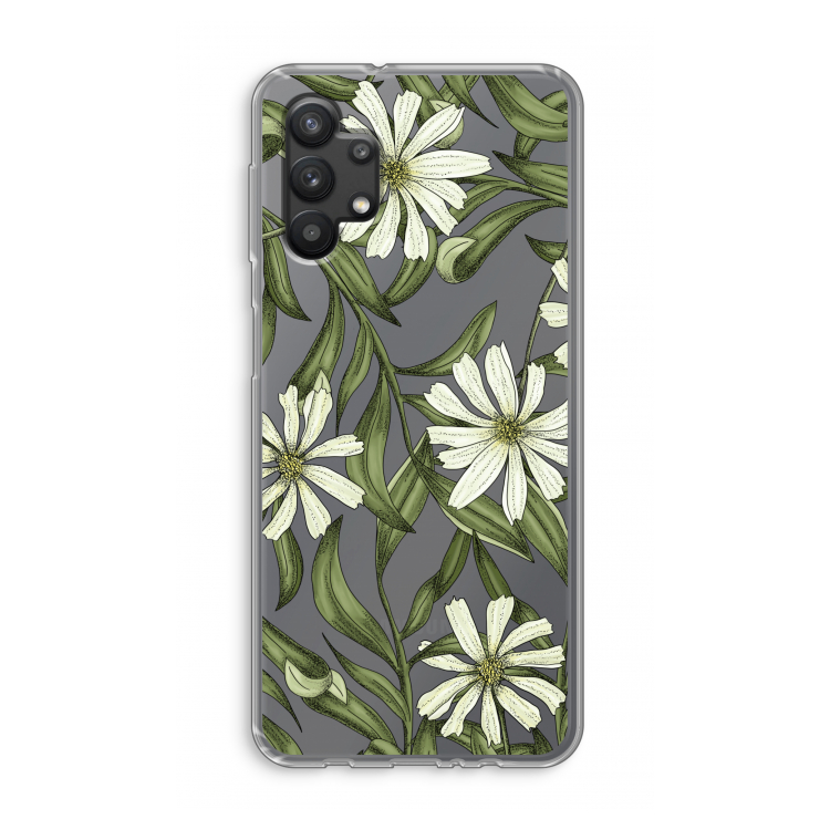 Wit bloemenpatroon: Samsung Galaxy A32 5G Transparant Hoesje