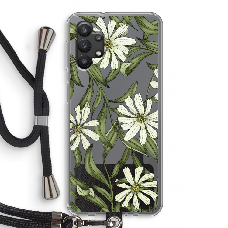 Wit bloemenpatroon: Samsung Galaxy A32 5G Transparant Hoesje met koord