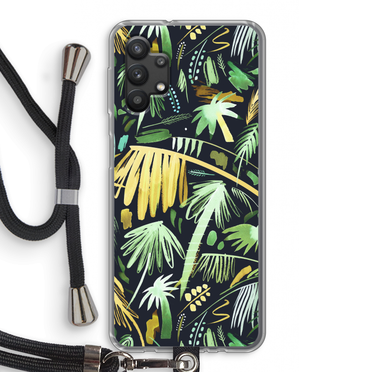 Tropical Palms Dark: Samsung Galaxy A32 5G Transparant Hoesje met koord