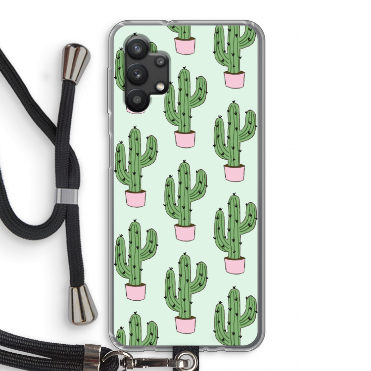 Cactus Lover: Samsung Galaxy A32 5G Transparant Hoesje met koord