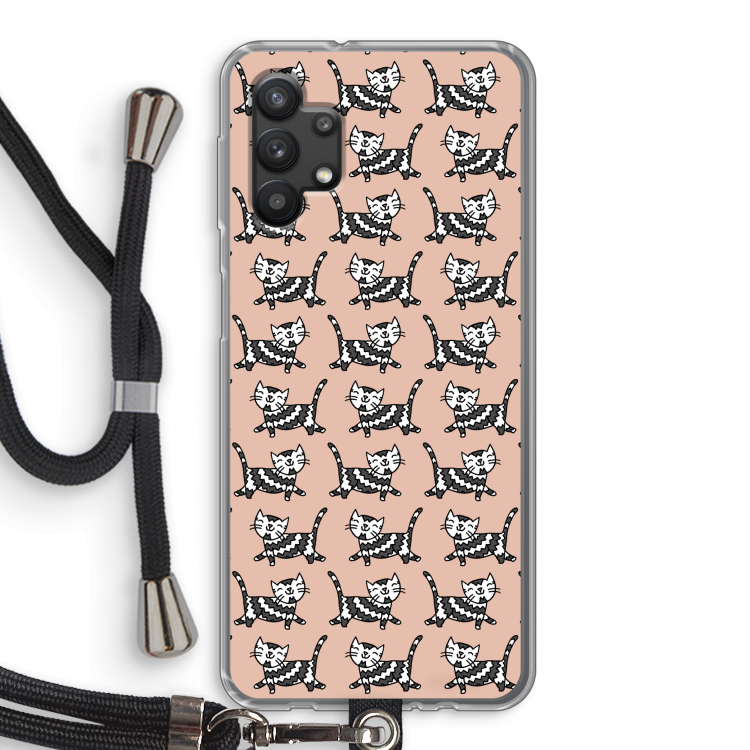 Zwarte poes: Samsung Galaxy A32 5G Transparant Hoesje met koord