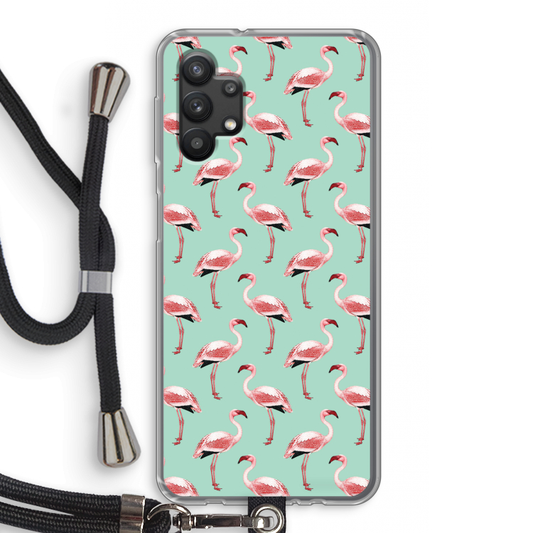 Flamingoprint groen: Samsung Galaxy A32 5G Transparant Hoesje met koord