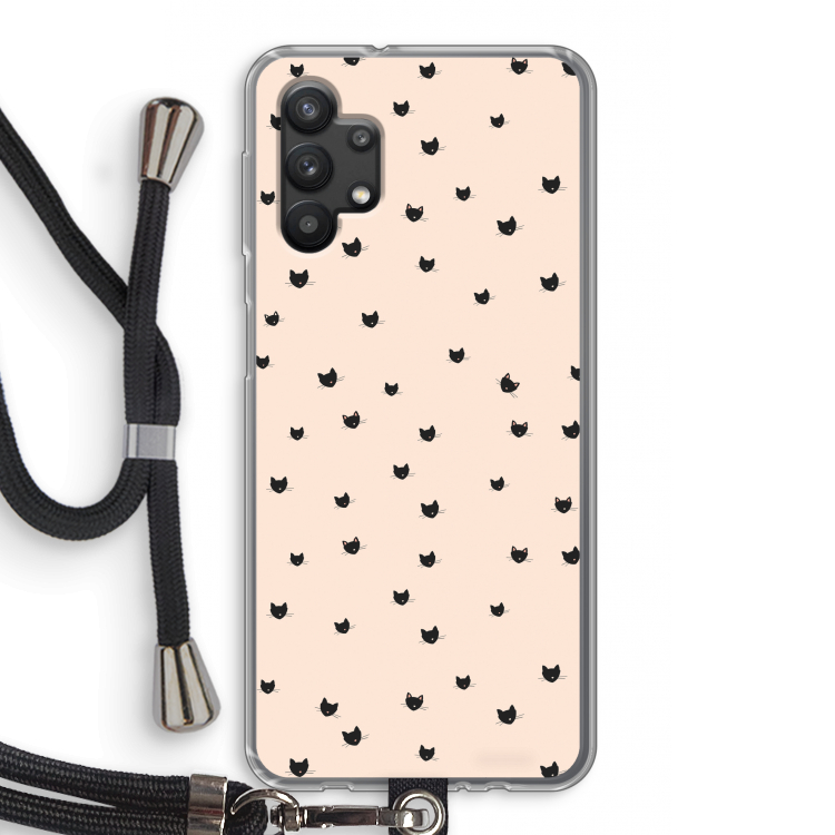Kleine kattenkopjes: Samsung Galaxy A32 5G Transparant Hoesje met koord