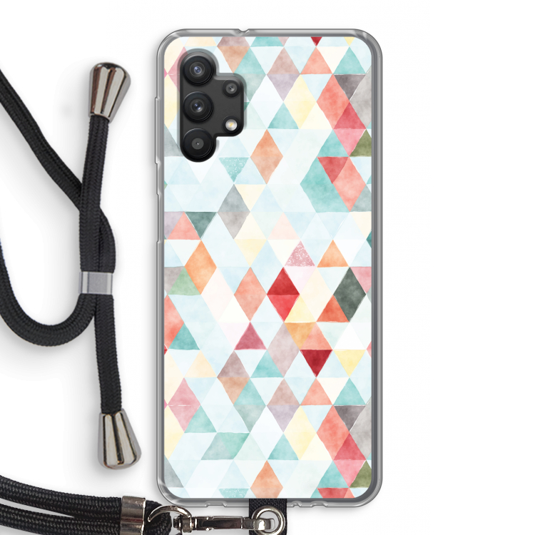 Gekleurde driehoekjes pastel: Samsung Galaxy A32 5G Transparant Hoesje met koord