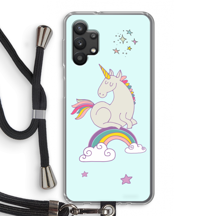 Regenboog eenhoorn: Samsung Galaxy A32 5G Transparant Hoesje met koord