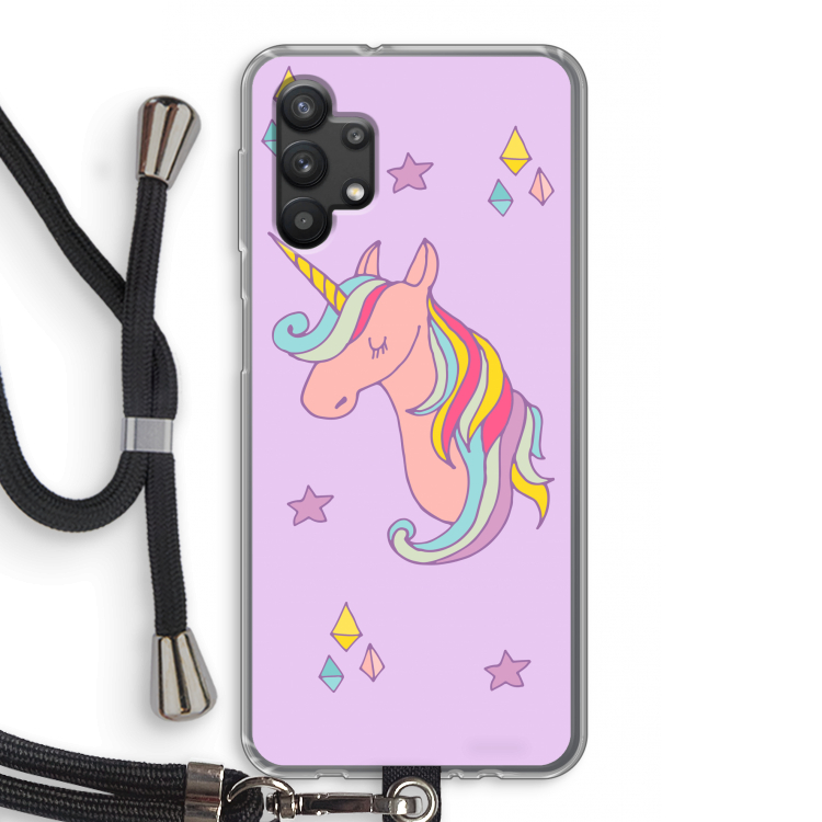 Roze eenhoorn: Samsung Galaxy A32 5G Transparant Hoesje met koord