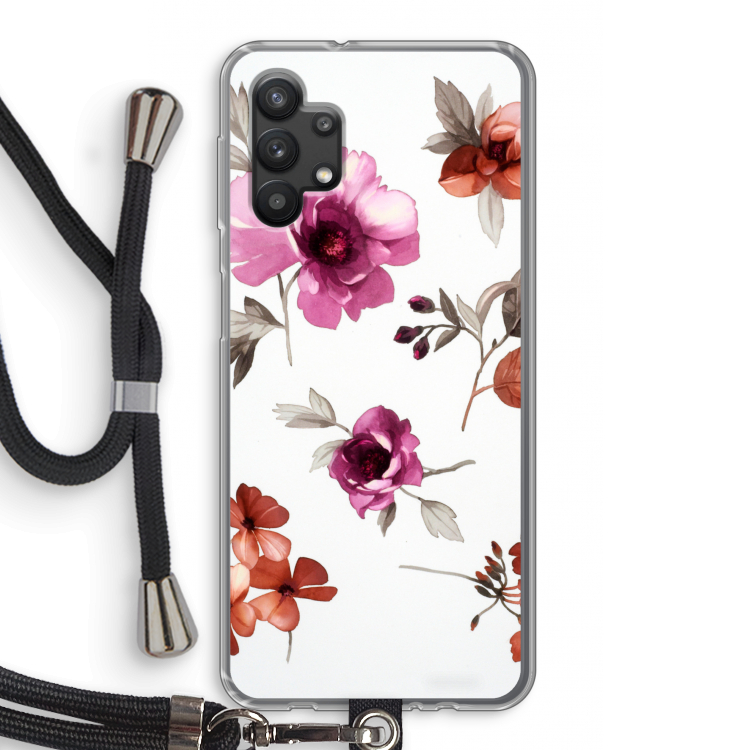 Geschilderde bloemen: Samsung Galaxy A32 5G Transparant Hoesje met koord