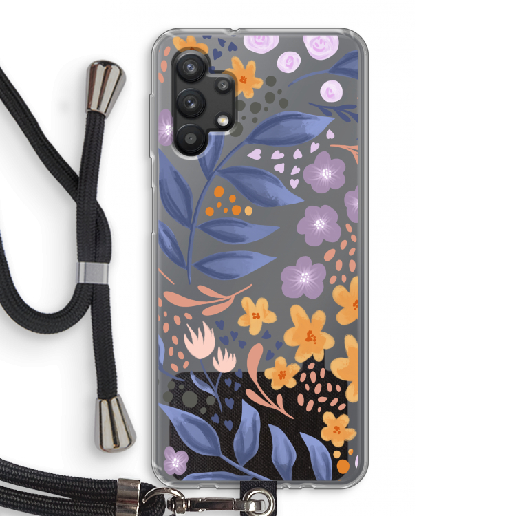 Flowers with blue leaves: Samsung Galaxy A32 5G Transparant Hoesje met koord