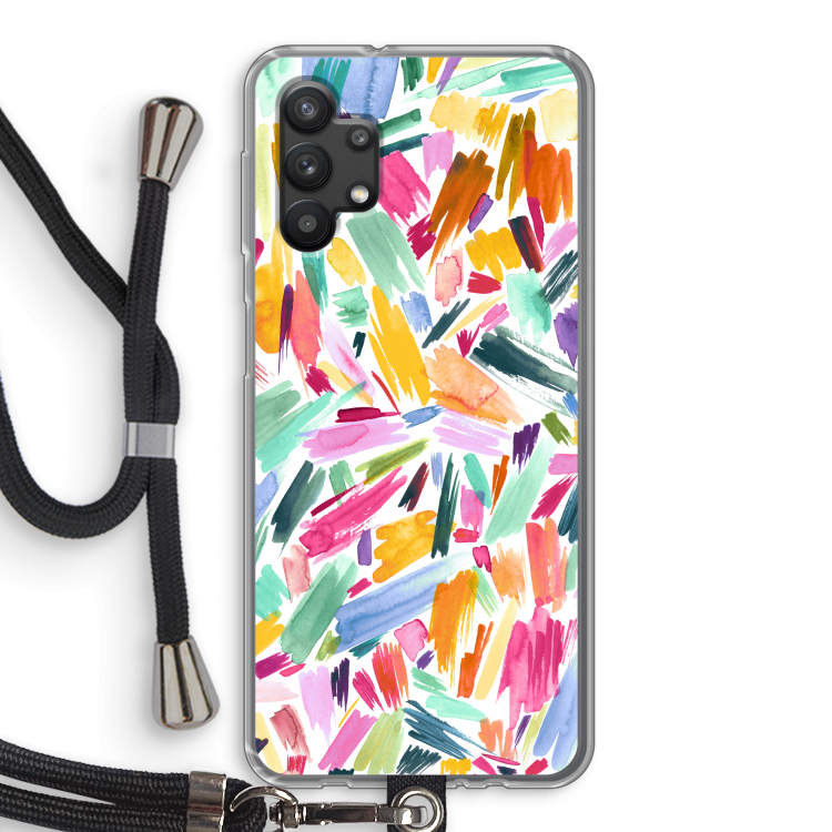 Watercolor Brushstrokes: Samsung Galaxy A32 5G Transparant Hoesje met koord
