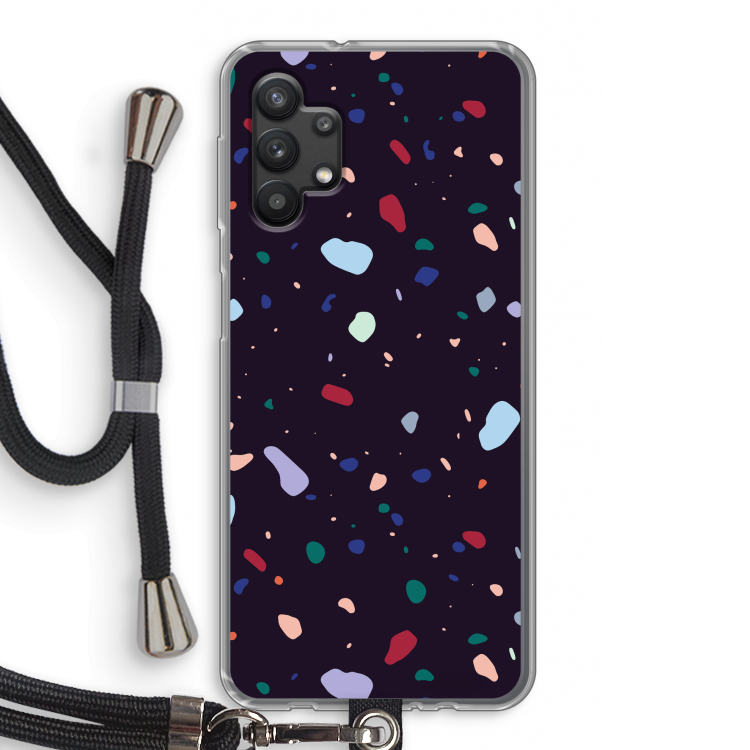 Dark Rounded Terrazzo: Samsung Galaxy A32 5G Transparant Hoesje met koord