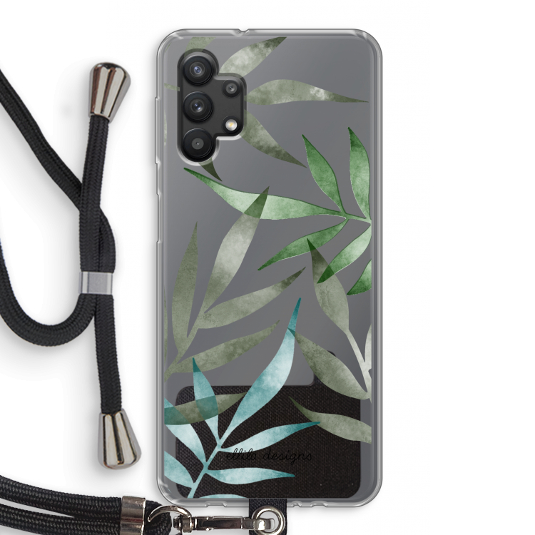 Tropical watercolor leaves: Samsung Galaxy A32 5G Transparant Hoesje met koord