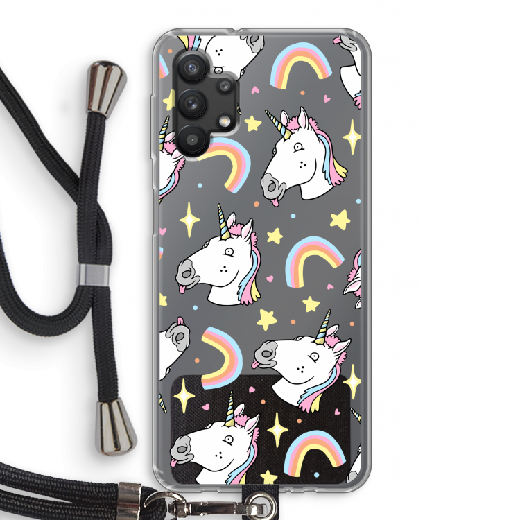 Rainbow Unicorn: Samsung Galaxy A32 5G Transparant Hoesje met koord