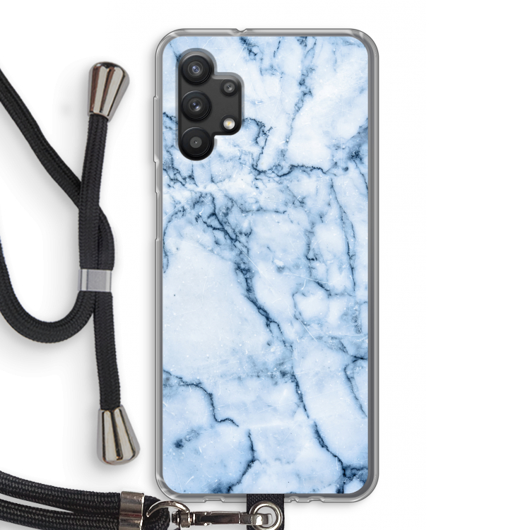 Blauw marmer: Samsung Galaxy A32 5G Transparant Hoesje met koord