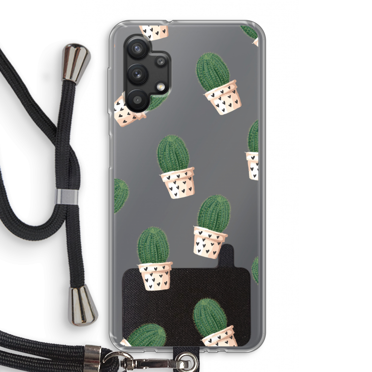 Cactusprint roze: Samsung Galaxy A32 5G Transparant Hoesje met koord
