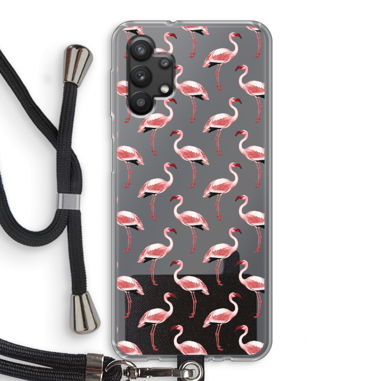 Flamingoprint groen: Samsung Galaxy A32 5G Transparant Hoesje met koord