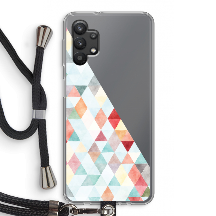 Gekleurde driehoekjes pastel: Samsung Galaxy A32 5G Transparant Hoesje met koord