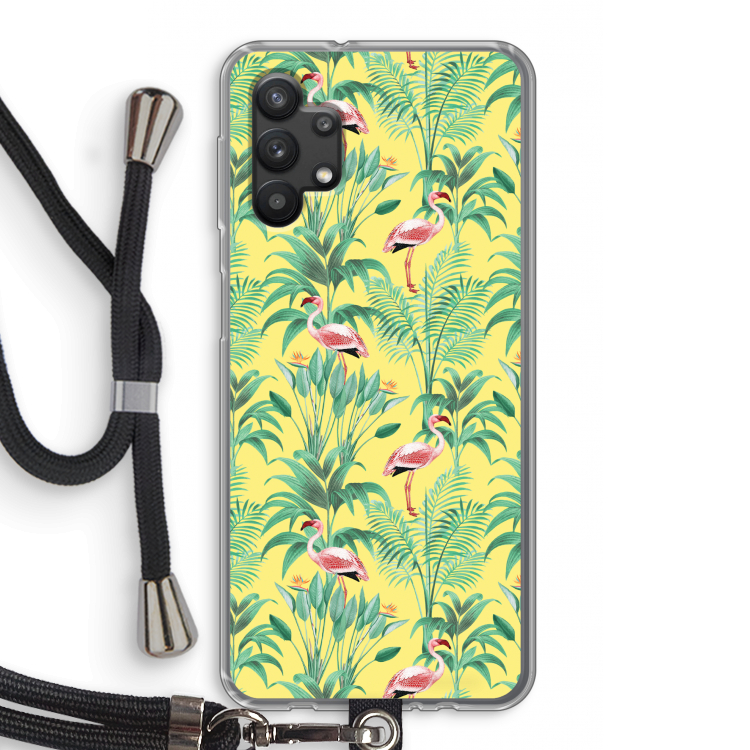 Flamingo party: Samsung Galaxy A32 5G Transparant Hoesje met koord