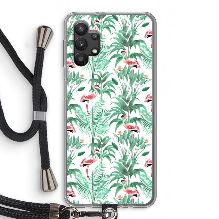 Flamingo bladeren: Samsung Galaxy A32 5G Transparant Hoesje met koord