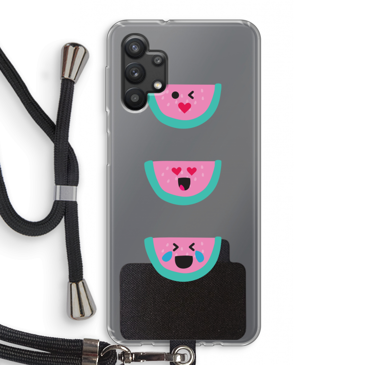 Smiley watermeloen: Samsung Galaxy A32 5G Transparant Hoesje met koord