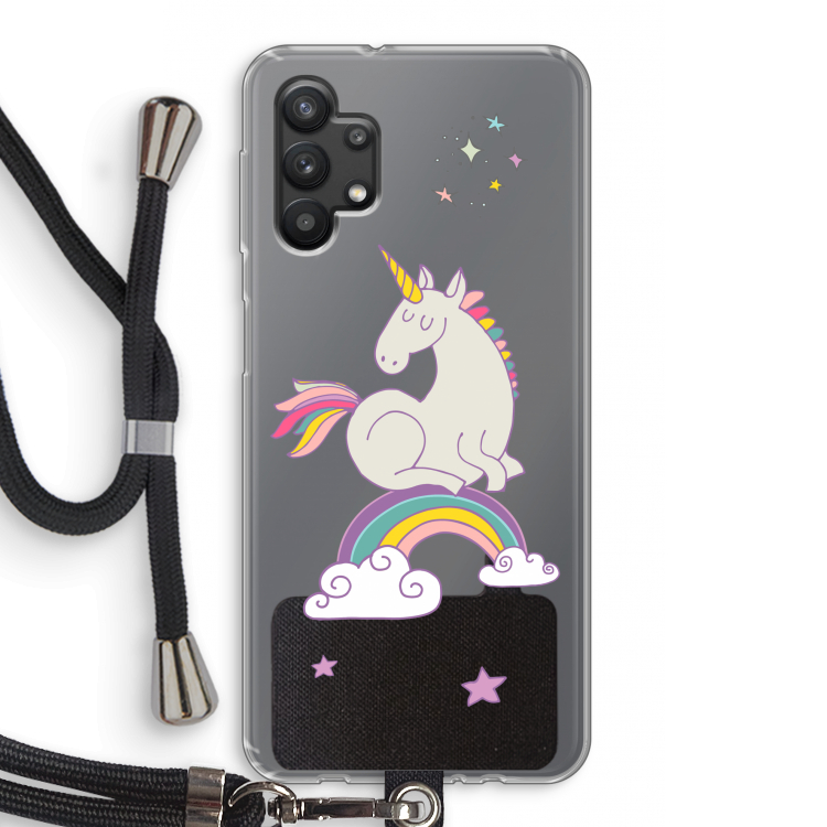 Regenboog eenhoorn: Samsung Galaxy A32 5G Transparant Hoesje met koord