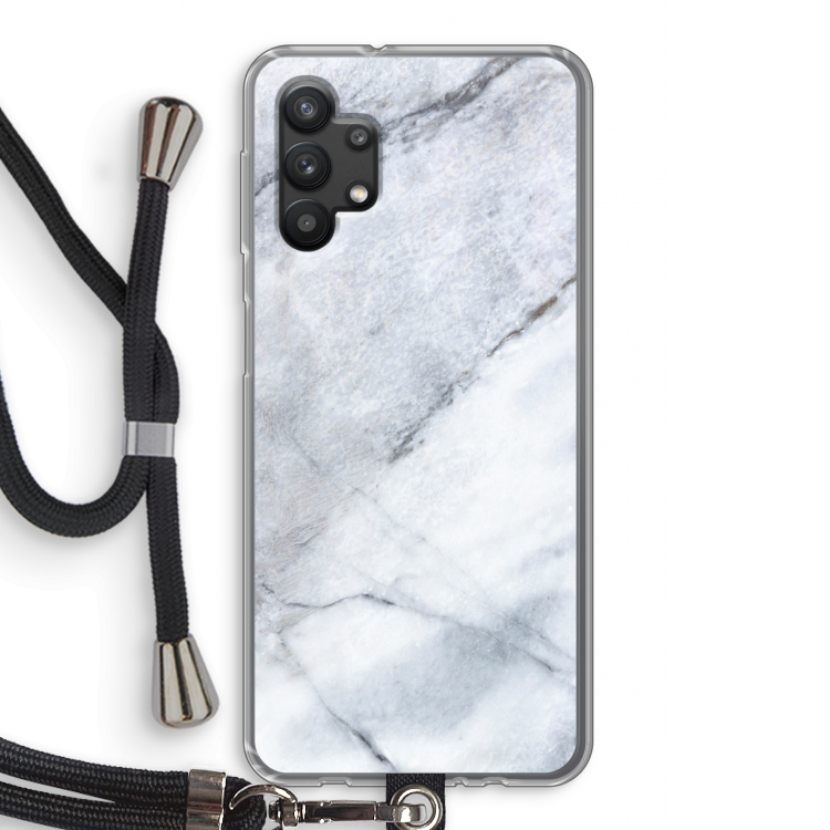 Witte marmer: Samsung Galaxy A32 5G Transparant Hoesje met koord