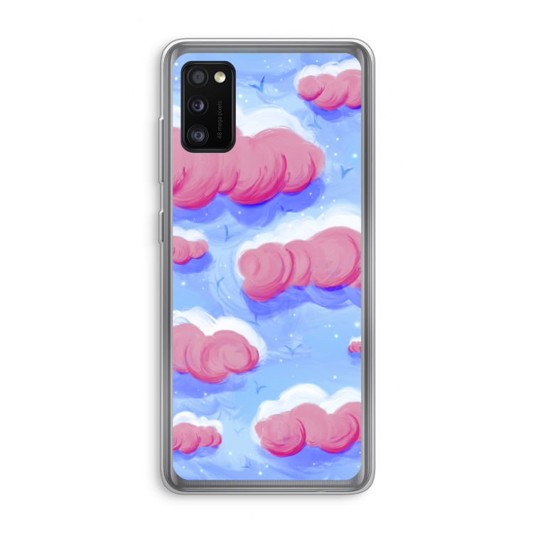 Roze wolken met vogels: Samsung Galaxy A41 Transparant Hoesje