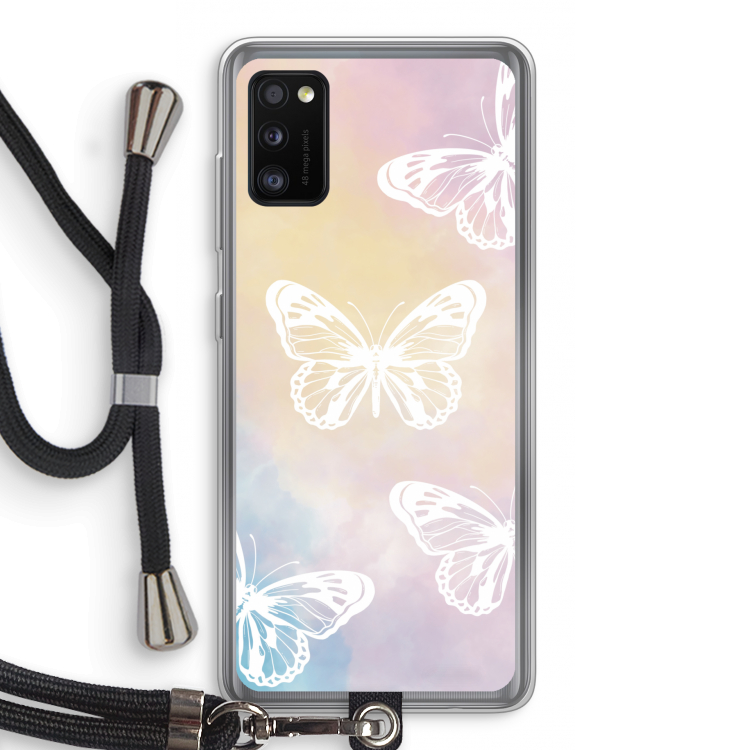 White butterfly: Samsung Galaxy A41 Transparant Hoesje met koord