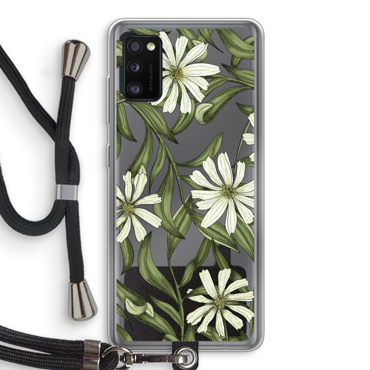 Wit bloemenpatroon: Samsung Galaxy A41 Transparant Hoesje met koord