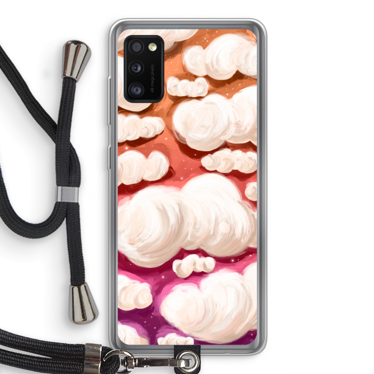 Katoen Wolken: Samsung Galaxy A41 Transparant Hoesje met koord