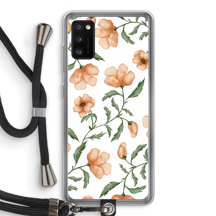 Peachy flowers: Samsung Galaxy A41 Transparant Hoesje met koord