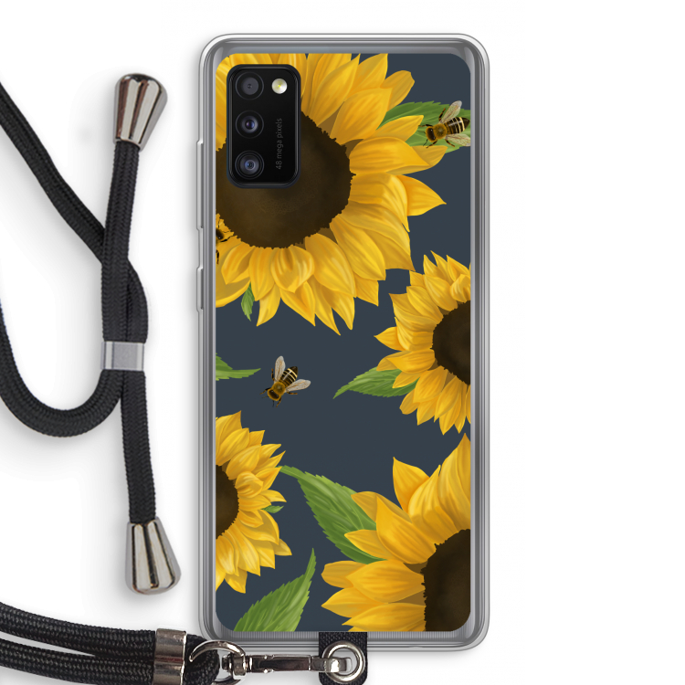 Sunflower and bees: Samsung Galaxy A41 Transparant Hoesje met koord