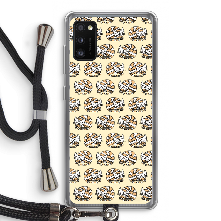 Slapende poes: Samsung Galaxy A41 Transparant Hoesje met koord