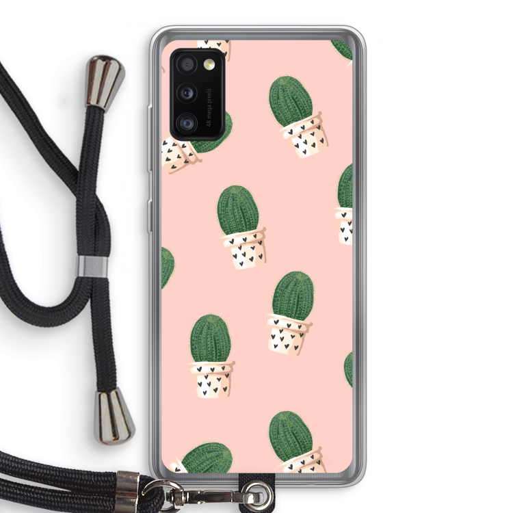 Cactusprint roze: Samsung Galaxy A41 Transparant Hoesje met koord
