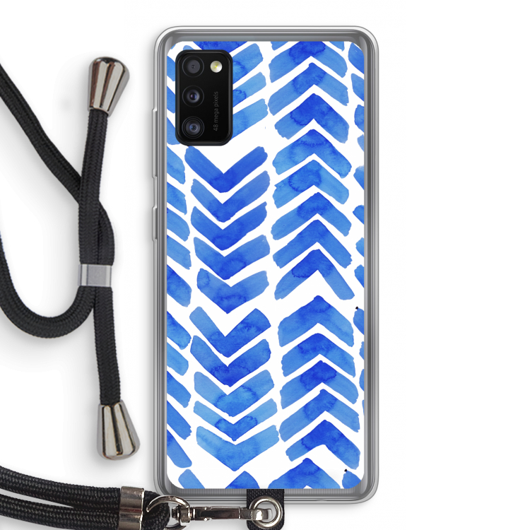 Blauwe pijlen: Samsung Galaxy A41 Transparant Hoesje met koord